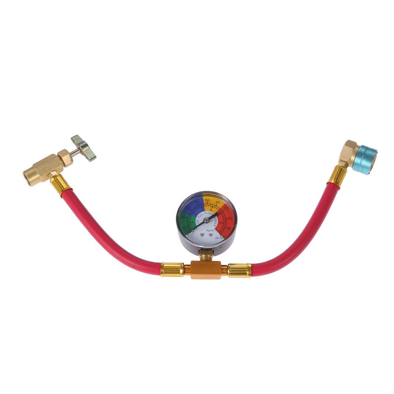 Aupoko R1234YF Refrigerant Charge Hose Kit with Gauge, 1/2â€ LH Self-sealing Can Opener Tap, 14mm R1234YF Low Side Quick Coupler, Air Condition Refrigerant Charging Pipe and Gauge - Image 1